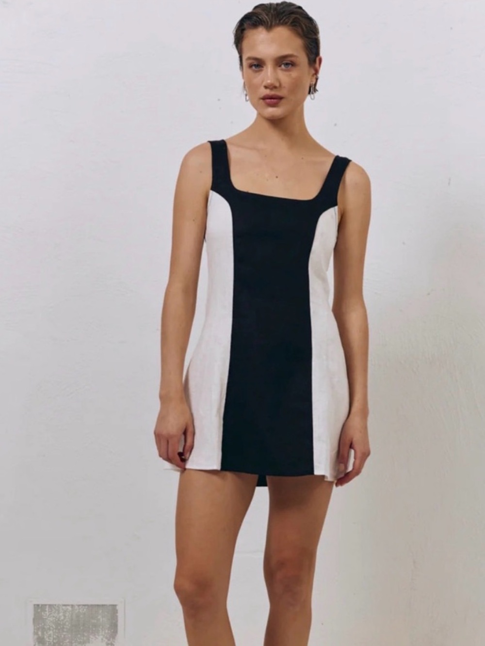 Black & White Colorblock Square Neck Mini Dress